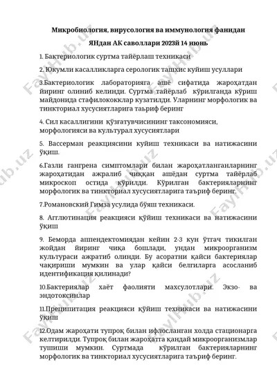 mikrobiologiya, virologiya va immunologiya fanidan — DOCX