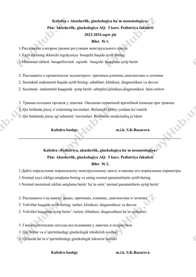 akusherlik, ginekologiya va neonatologiya bilan bog'liq bilet №1 — DOCX