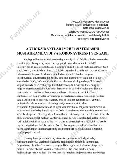 antioksidantlar va ularning covid-19 bilan kurashishdagi ahamiyati — DOCX