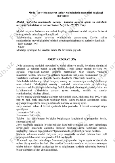 modul bo‘yicha nazorat turlari va baholash mezonlari haqida ma’lumot — DOCX