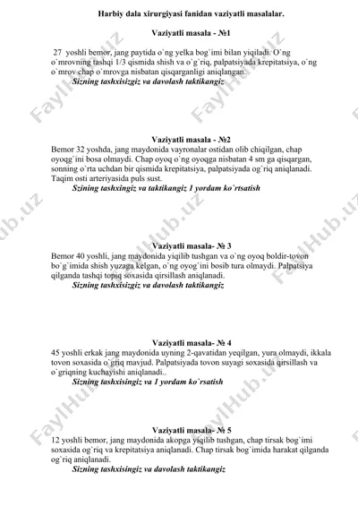 harbiy dala xirurgiyasi fanidan vaziyatli masalalar — DOCX