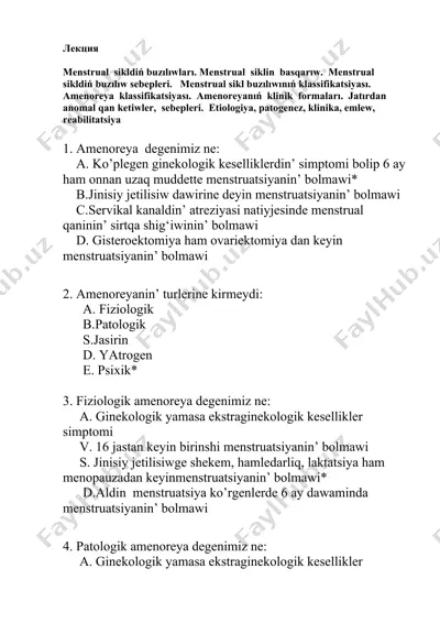 amenoreya tanqidiy va davlatlararo standartlar (klassifikatsiyasi) — DOCX