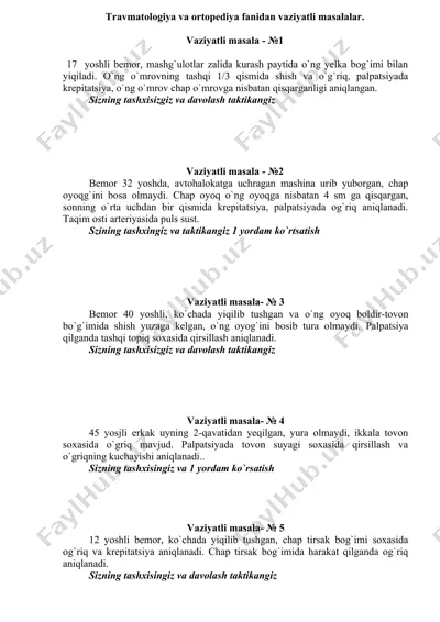 travmatologiya va ortopediya fanidan vaziyatli masalalar — DOCX