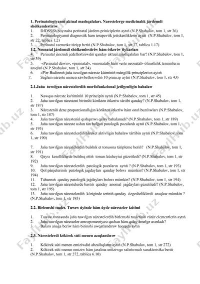 perinatologiyanıń aktual mashqalaları. narestelerge medicinalık járdemdi shólkemlestiriw — DOCX