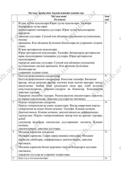 ma’ruza mashg’uloti kalendar tematik reja — DOCX