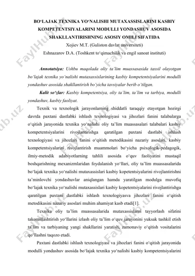 bo‘lajak texnika yo‘nalishi mutaxassislarining kasbiy kompetentsiyalarini modulli yondashuv asosida shakllantirishning asosiy omili sifatida — DOCX