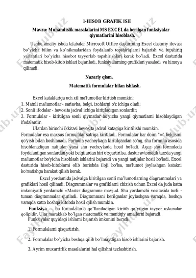 excel dasturiy ilovasi haqida hisob grafik lavzosi — PDF