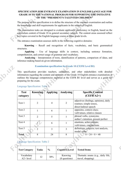 english language entrance examination specification — DOCX