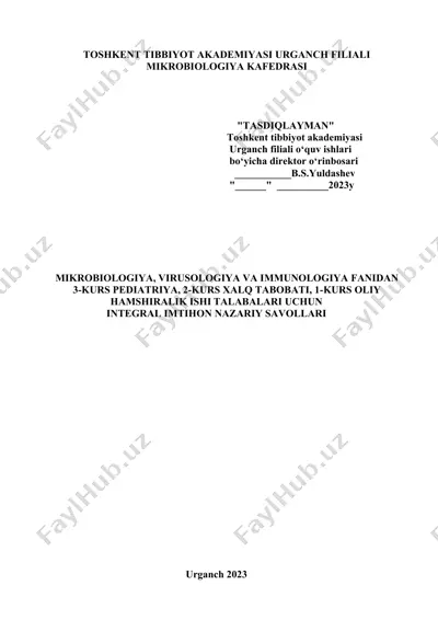 "mikrobiologiya, virusologiya va immunologiya fanidan 3-kurs pe" — DOCX