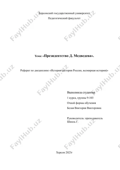 реферат "президентство д. медведева" — DOCX