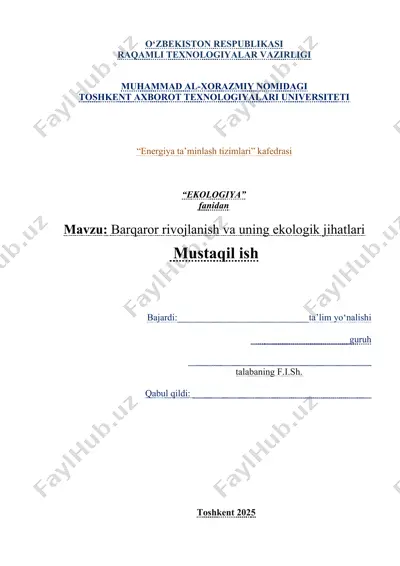 barqaror rivojlanish va uning ekologik jihatlari — DOCX