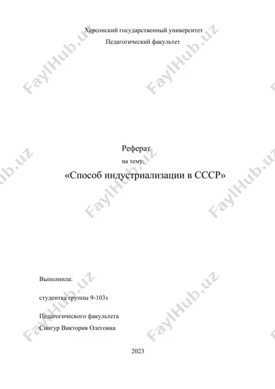 реферат на тему: «способ индустриализации в ссср» — DOCX