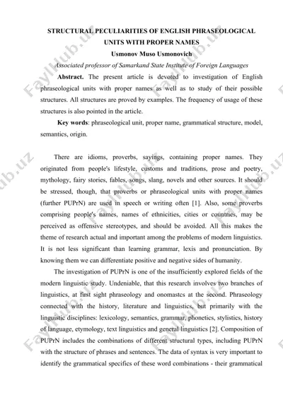 structural peculiarities of english phraseological units with proper names — DOCX