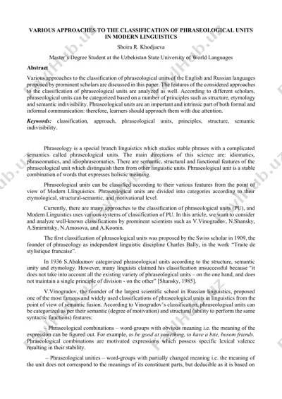 various approaches to the classification of phraseological units in modern linguistics — DOCX