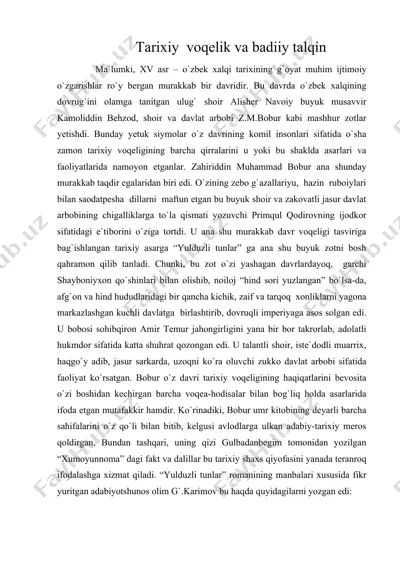 tarixiy voqelik va badiiy talqin — DOC