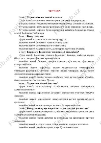 marketologiya testlar — DOCX