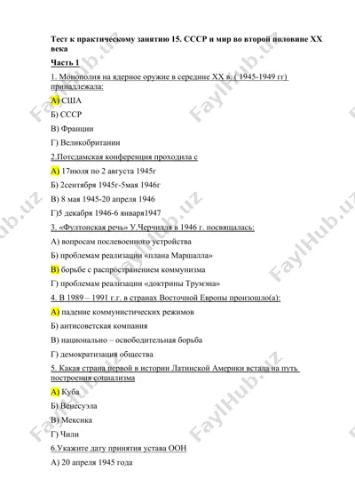 тест к практическому занятию 15. ссср и мир во второй половине xx века — DOCX