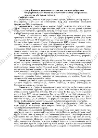 yiringli yaliglanish kasalligini keltirib chiqaradigan mikroorganizmlar tashnifi va laboratoriya tashkisi (stafilakokk, treptakokk, kok yiring tayoqchasi) — DOCX