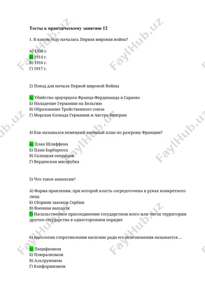 первая мировая война: вопросы и ответы — DOCX