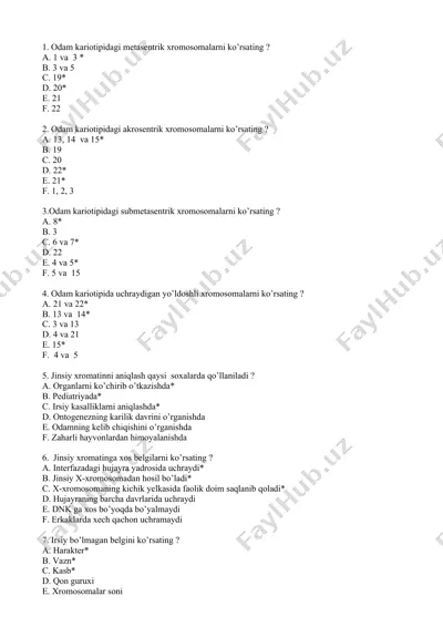 odamning kariotipi va jinsiy xromosomalar — DOCX