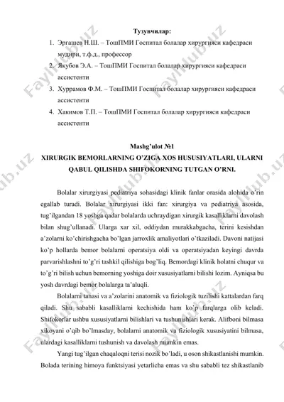 xirurgik bemorlarning o'ziga xos hususiyatlari — DOCX