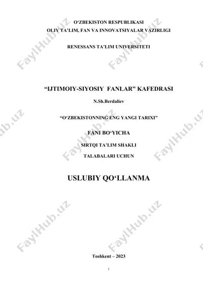 "oʻzbekistonning eng yangi tarixi" fani bo‘yicha uslubiy qo‘llanma — DOCX