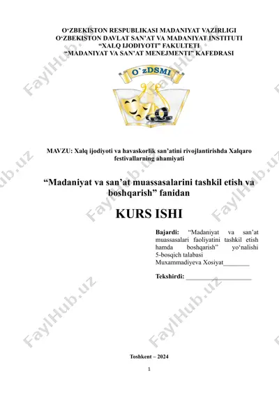 xalq ijodiyoti va havaskorlik san’atini rivojlantirishda xalqaro festivallarning ahamiyati — PDF