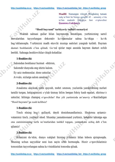"hosil bayrami" tarbiyaviy tadbiri ssenariysi — PDF