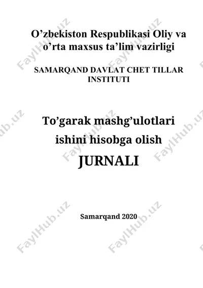 to’garak mashg’ulotlari ishini hisobga olish jurnali — DOCX