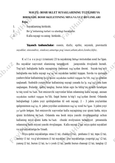bosh sklet suyaklarining tuzilishi va birikishi — PDF