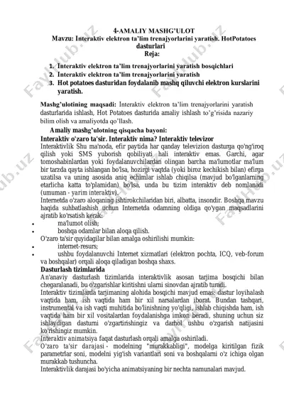 interaktiv elektron ta'lim trenajyorlarini yaratish. hotpotatoes dasturlari — PDF
