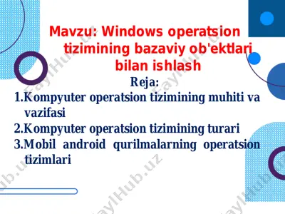 windows operatsion tizimining bazaviy ob'ektlari bilan ishlash — PDF