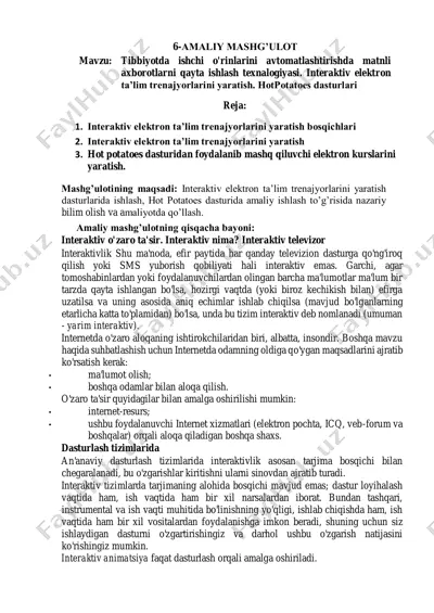 tibbiyotda ishchi o'rinlarini avtomatlashtirishda matnli axborotlarni qayta ishlash texnologiyasi — PDF
