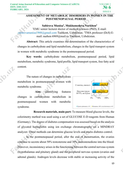 assessment of metabolic disorders in women in the postmenopausal period — PDF