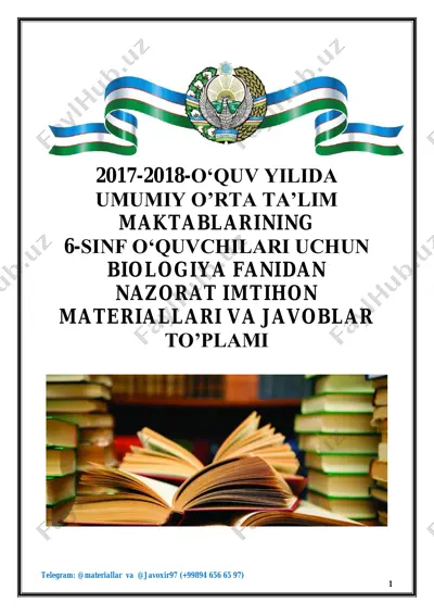 biologiya fanidan nazorat imtihon materiallari va javoblar to'plami — PDF