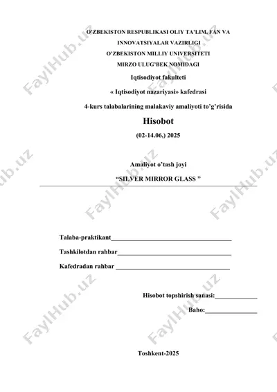 amaliyot hisoboti "silver mirror glass" — PDF