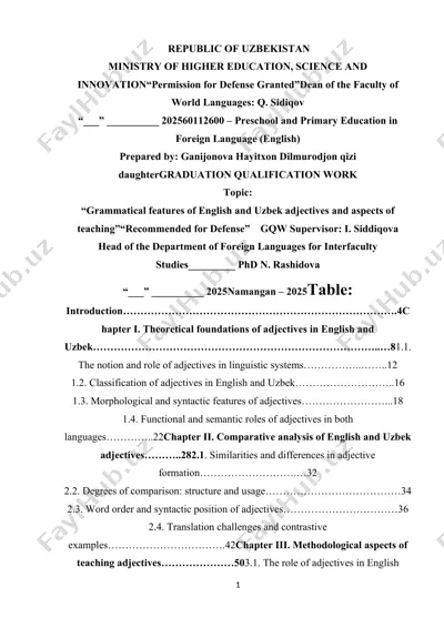 graduation qualification work on "grammatical features of english and uzbek adjectives and aspects of teaching" — DOCX