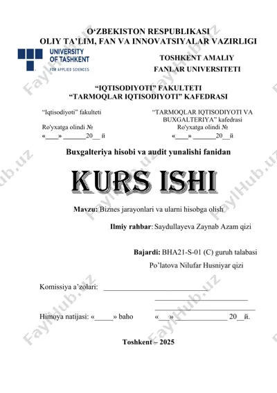 biznes jarayonlari va ularni hisobga olish — DOCX