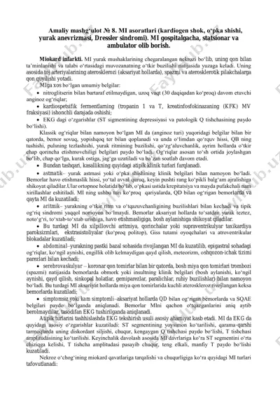 mi asoratlari (kardiogen shok, o‘pka shishi, yurak anevrizmasi, dressler sindromi) — PDF