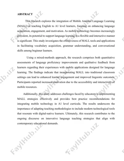mobile assisted language learning (mall) in teaching english to a1 level learners — DOCX