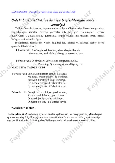 8-dekabr konstitutsiya kuniga bag’ishlangan tadbir senariysi — PDF
