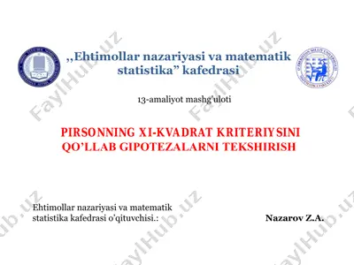 pirsonning xi-kvadrat kriteriysini qo’llab gipotezalarni tekshirish — PDF