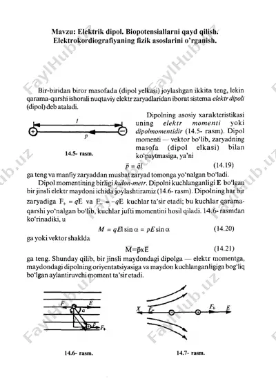 elektrik dipol. biopotensiallarni qayd qilish. elektrokordiografiyaning fizik asoslarini o’rganish. — PDF