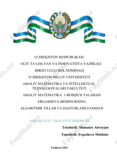 algaritmik tillar va dasturlash fanidan malakaviy amaliyot hisoboti — DOCX