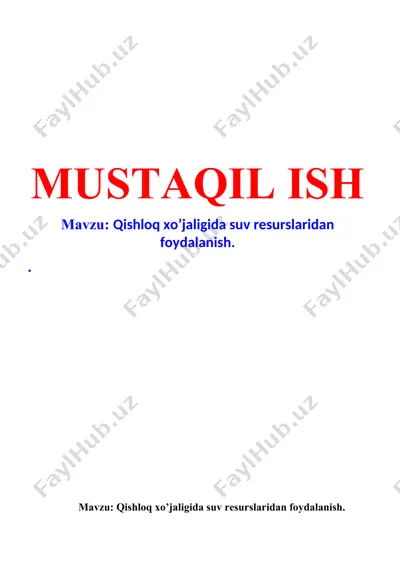 qishloq xo’jaligida suv resurslaridan foydalanish — DOCX