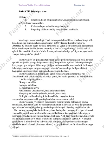 yurak-qon tomir kasalligi va ishemiya — DOCX
