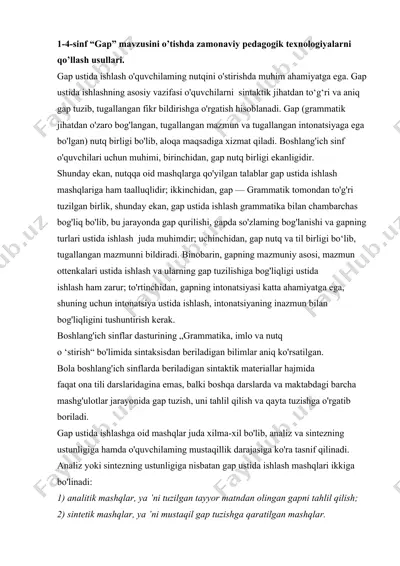 zamonaviy pedagogik texnologiyalar ustida “gap” mavzusini o’tish usullari — DOCX