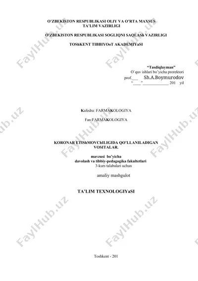 koronar etishmovchiligida qo’llaniladigan vositalar — DOCX