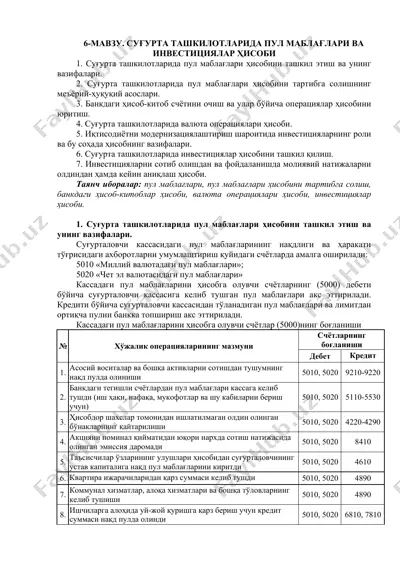 suғurta tashkilotlariда pul mablaғlari va investitsiyalar hisobi — DOCX