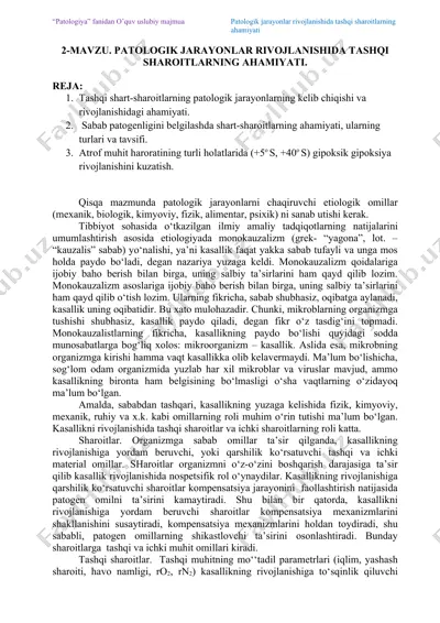 patologik jarayonlar rivojlanishida tashqi sharoitlarning ahamiyati — DOCX